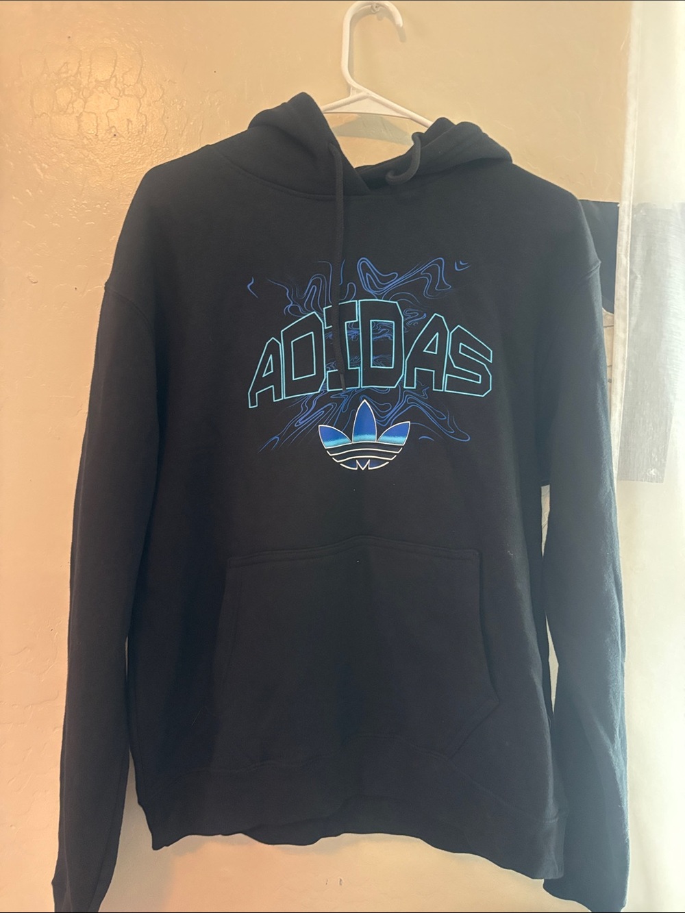 adidas Black Hoodie with Teal Blue Graphic